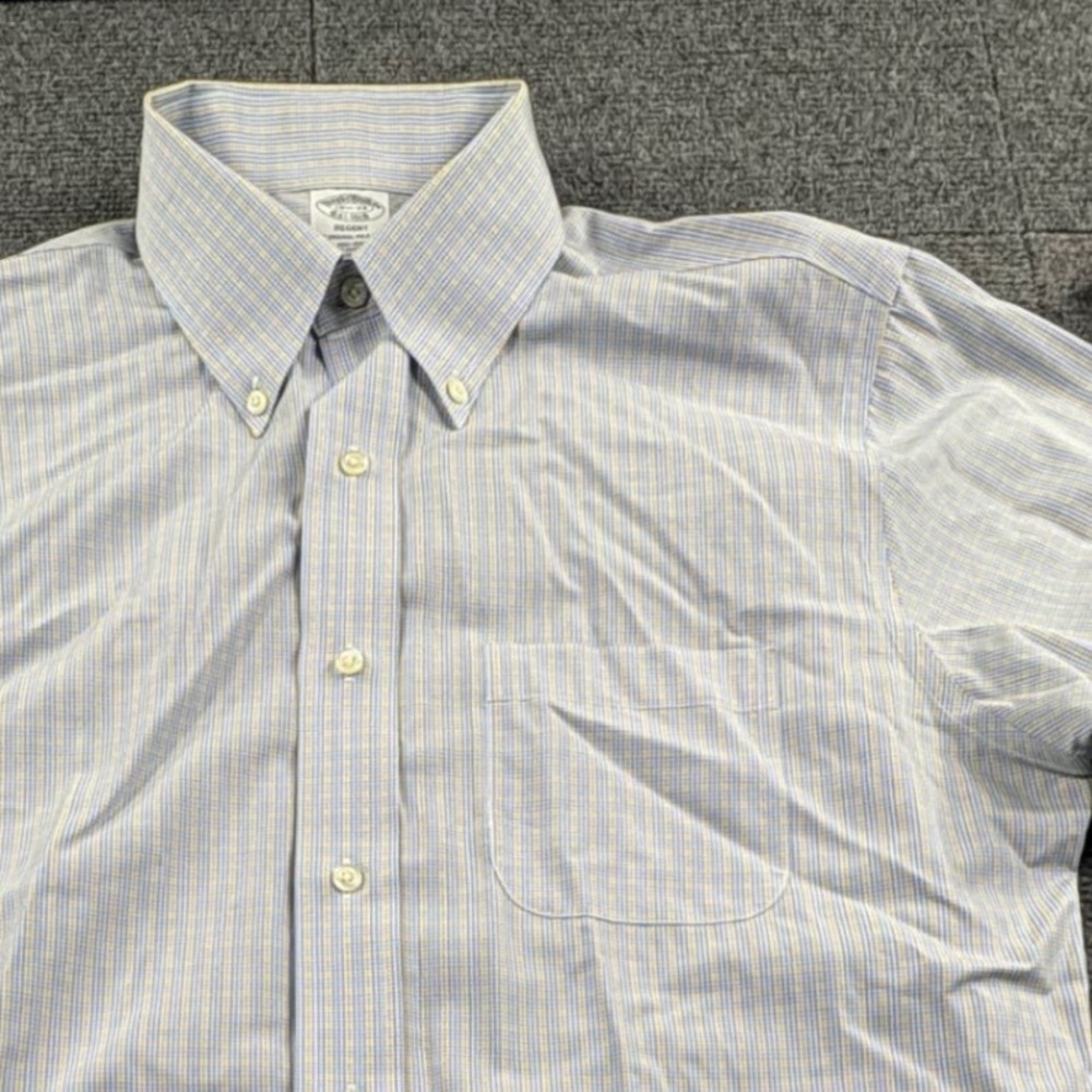 Brooks Brothers Regent Non-Iron Supima Cotton Shirt Blue Yellow Check 15.5 33